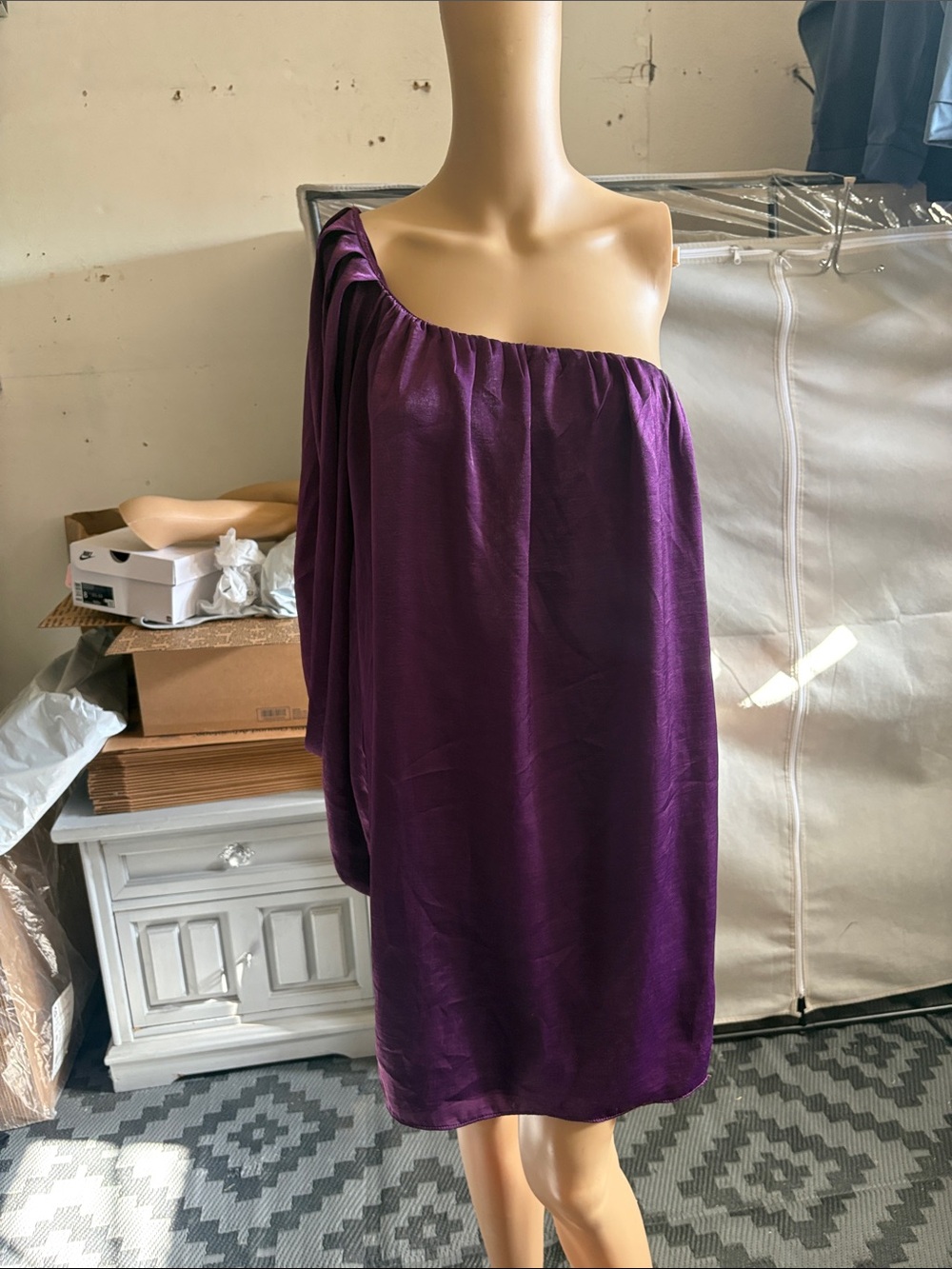 DO+BE One-Shoulder Satin Nightshirt in Deep Purple